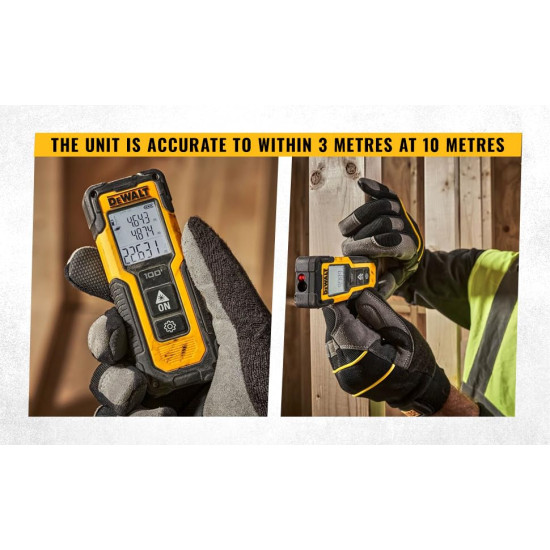 Dewalt Laser Distance Meter DWHT77100 (0.2 to 30 m Range, Laser Class 2, Measurement Tolerance: +/- 3 mm / 10 m, Length, Areas, Volume & Pythagoras Measurements, Easy Operation)