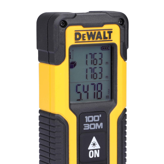 Dewalt Laser Distance Meter DWHT77100 (0.2 to 30 m Range, Laser Class 2, Measurement Tolerance: +/- 3 mm / 10 m, Length, Areas, Volume & Pythagoras Measurements, Easy Operation)