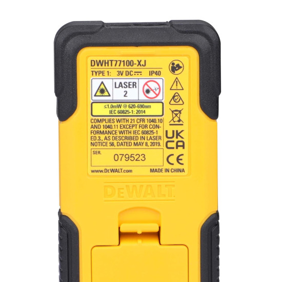 Dewalt Laser Distance Meter DWHT77100 (0.2 to 30 m Range, Laser Class 2, Measurement Tolerance: +/- 3 mm / 10 m, Length, Areas, Volume & Pythagoras Measurements, Easy Operation)