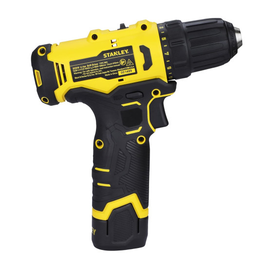 STANLEY SCD10D2K-IN(12 V) Brushed Cordless Drill Driver, 2x2Ah Batteries & 1.5A Charger, LED light, Variable Speed Trigger Switch, Forward/Reverse Button,10mm Chuck,Clutch Setting 20+3,1 Year Warranty