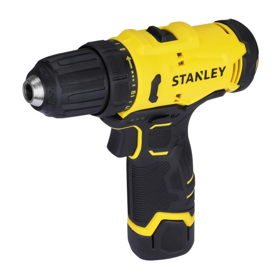 STANLEY SCD10D2K-IN(12 V) Brushed Cordless Drill Driver, 2x2Ah Batteries & 1.5A Charger, LED light, Variable Speed Trigger Switch, Forward/Reverse Button,10mm Chuck,Clutch Setting 20+3,1 Year Warranty