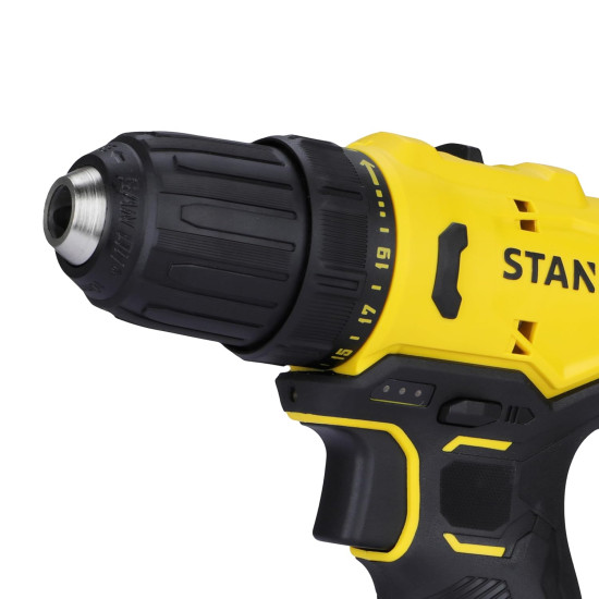 STANLEY SCD10D2K-IN(12 V) Brushed Cordless Drill Driver, 2x2Ah Batteries & 1.5A Charger, LED light, Variable Speed Trigger Switch, Forward/Reverse Button,10mm Chuck,Clutch Setting 20+3,1 Year Warranty