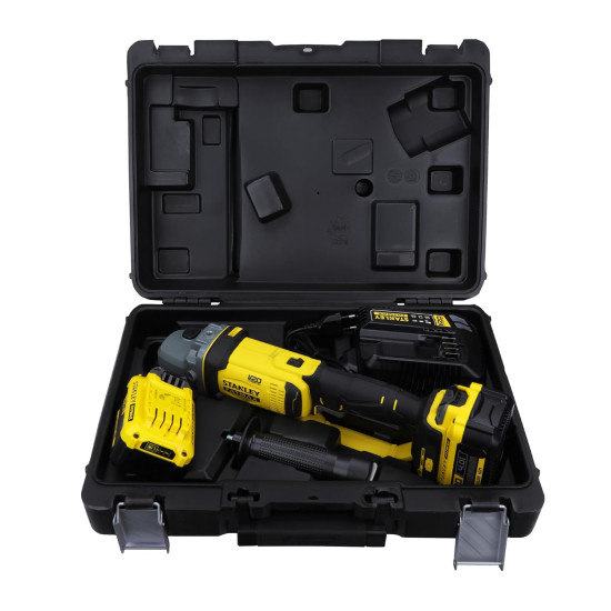 STANLEY FATMAX SCG400M2K-B1 20V 4.0Ah 100mm Cordless Brushed Grinder with 2pcs Batteries & 1pc Charger for Home, Mechanic, Tradesmen & Professional Use, 2 Year Warranty, YELLOW & BLACK