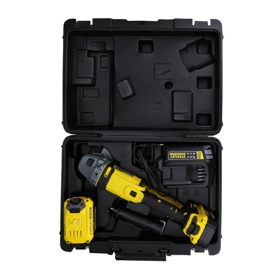 STANLEY FATMAX SCG400M2K-B1 20V 4.0Ah 100mm Cordless Brushed Grinder with 2pcs Batteries & 1pc Charger for Home, Mechanic, Tradesmen & Professional Use, 2 Year Warranty, YELLOW & BLACK
