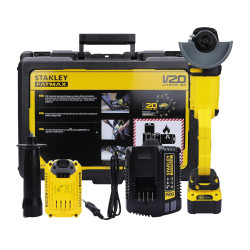 STANLEY FATMAX SCG400M2K-B1 20V 4.0Ah 100mm Cordless Brushed Grinder with 2pcs Batteries & 1pc Charger for Home, Mechanic, Tradesmen & Professional Use, 2 Year Warranty, YELLOW & BLACK