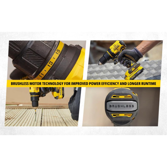 STANLEY FATMAX SBD710D2K-B1 13 mm Cordless Brushless Drill Machine Driver, 1900 RPM, 60 Nm Torque, Li-ion Batteries - 20V 2.0Ah with Charger, Kit Box, 2 Speed Gearbox, 2 Years Warranty