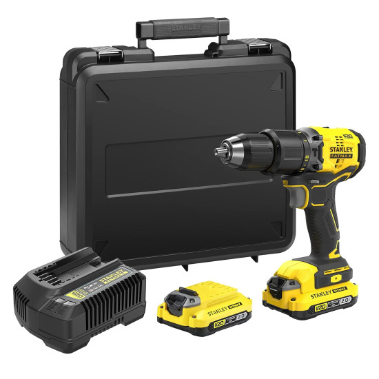 STANLEY FATMAX SBD710D2K-B1 13 mm Cordless Brushless Drill Machine Driver, 1900 RPM, 60 Nm Torque, Li-ion Batteries - 20V 2.0Ah with Charger, Kit Box, 2 Speed Gearbox, 2 Years Warranty