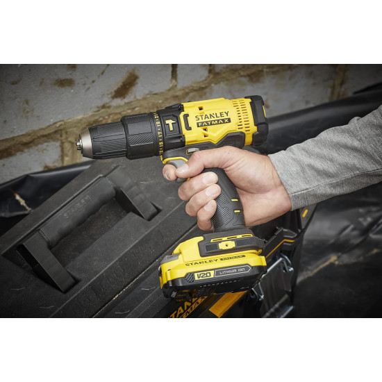 STANLEY FATMAX SCD700D2K-B1 20V 2.0Ah 13 mm Cordless Brushed Drill Machine Driver With 2x2.0Ah Li-ion Batteries and 1pc Charger, 2 Speed Gearbox, 2 Years Warranty