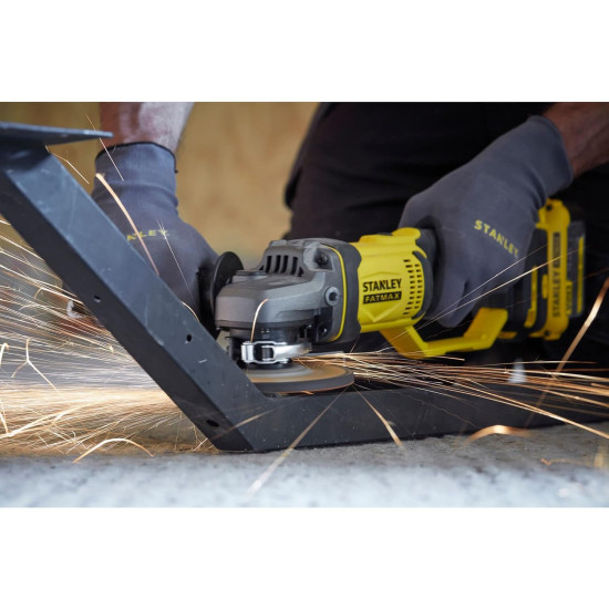 STANLEY FATMAX SCG400M2K-B1 20V 4.0Ah 100mm Cordless Brushed Grinder with 2pcs Batteries & 1pc Charger for Home, Mechanic, Tradesmen & Professional Use, 2 Year Warranty, YELLOW & BLACK