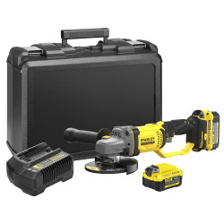 STANLEY FATMAX SCG400M2K-B1 20V 4.0Ah 100mm Cordless Brushed Grinder with 2pcs Batteries & 1pc Charger for Home, Mechanic, Tradesmen & Professional Use, 2 Year Warranty, YELLOW & BLACK