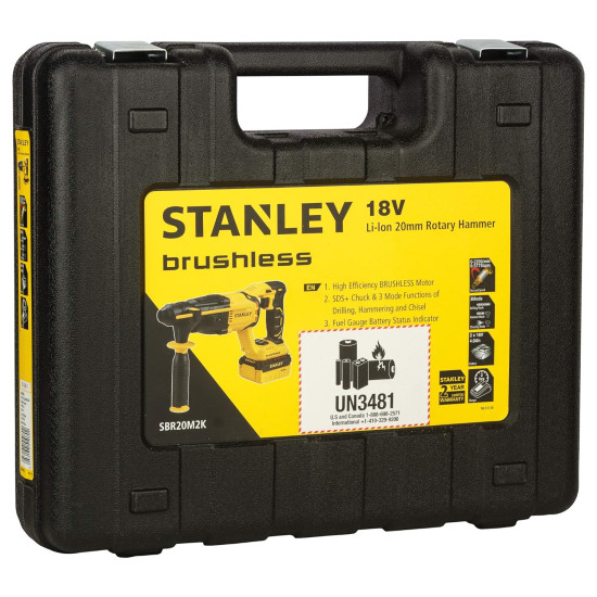 STANLEY SBR20M2K 18V 2Kg SDS and Cordless Rotary Hammer with Brushless Motor- 2x4.0 Ah Battery Included