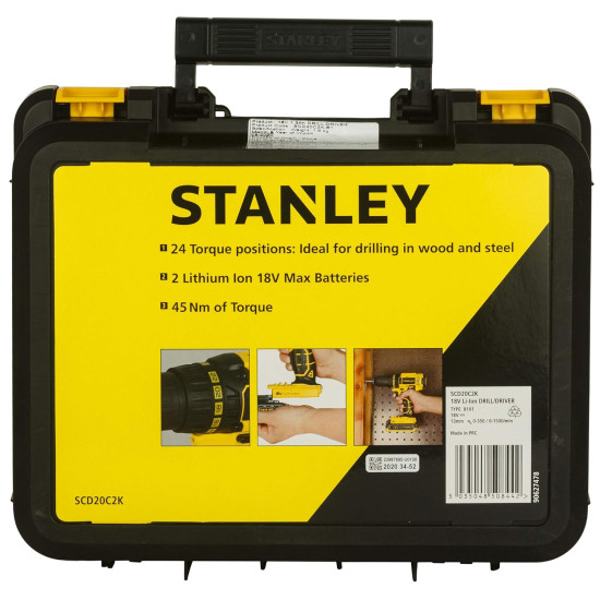 STANLEY SCH20C2K-B1 18V13mm Li-ion Cordless Drill Driver -2x1.3Ah Batteries Included