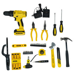 STANLEY SCH12S1H 10.8V,10mm Reversible Cordless Hammer Drill Driver w 1.5 AH Batteries and 48 pc Hand Tools Kit for Home,DIY and Professional use