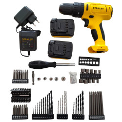STANLEY SCH12S2KA 10.8V,10mm Reversible Cordless Hammer Drill Driver w 2x1.5 AH Batteries and 100 pc Accessory Kit for Home,DIY and Professional use