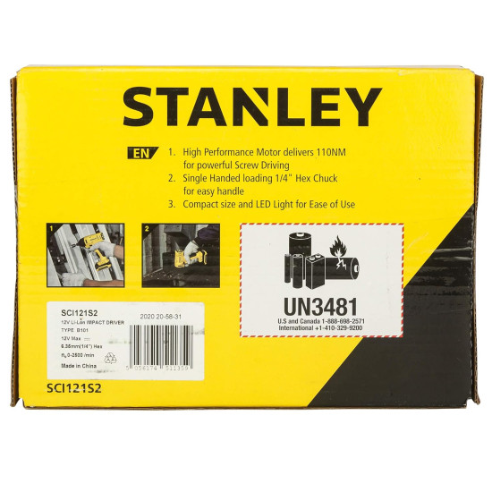 STANLEY SCI121S2-B1 10.8V 6.5mm Cordless Impact Drill Driver-1x1.5Ah Battery Included