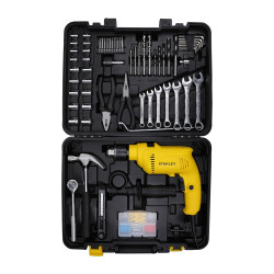 STANLEY SDH600KM-IN 600W 13mm Drill Machine with Mechanical Toolkit for Home, DIY & Professional Use (120-Pieces) - Includes Hammer Drill, Hammer & Measurement Tape, 1 Year Warranty, YELLOW & BLACK