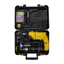 STANLEY SDH600KP 600W 13mm Corded Hammer Drill Machine & Hand Tool Kit for Home, DIY & Professional Use (120-Pieces) - Includes Hammer Drill, Hammer & Measuring Tape, 1 Year Warranty, YELLOW & BLACK