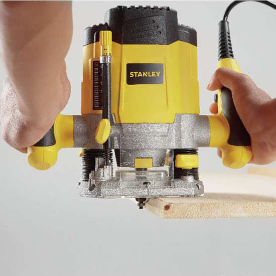 STANLEY SRR1200 Plunge Router 1200W 55mm Variable Speed With 6 Router Bits with Spindle-lock & Anti-static shoe coating, 1 Year Warranty, YELLOW & BLACK