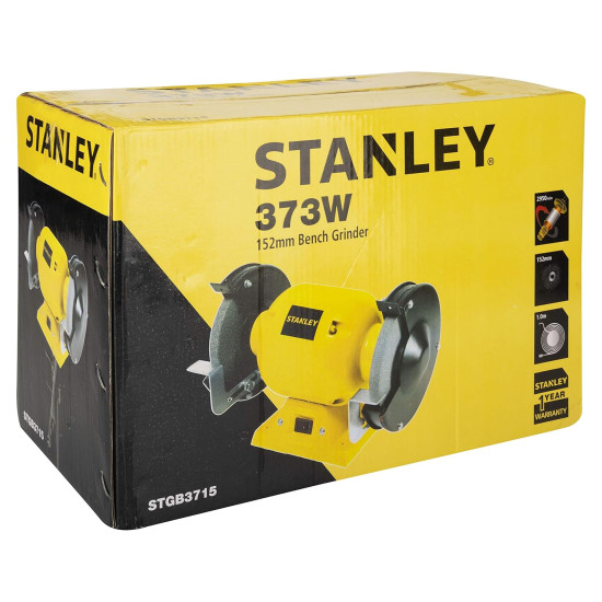 STANLEY STGB3715 373W 152mm Bench Grinder (Yellow) with 2 Eye Shields